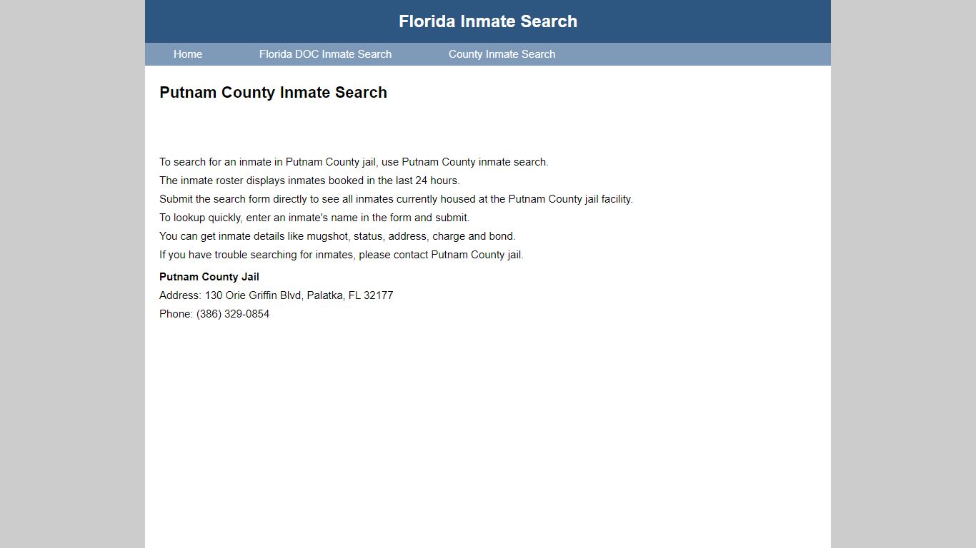 Putnam County Jail Inmate Search