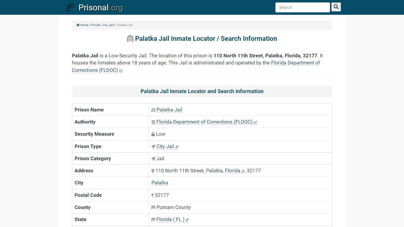 Palatka Jail-Inmate Locator/Search Info, Phone, Fax, Email ...